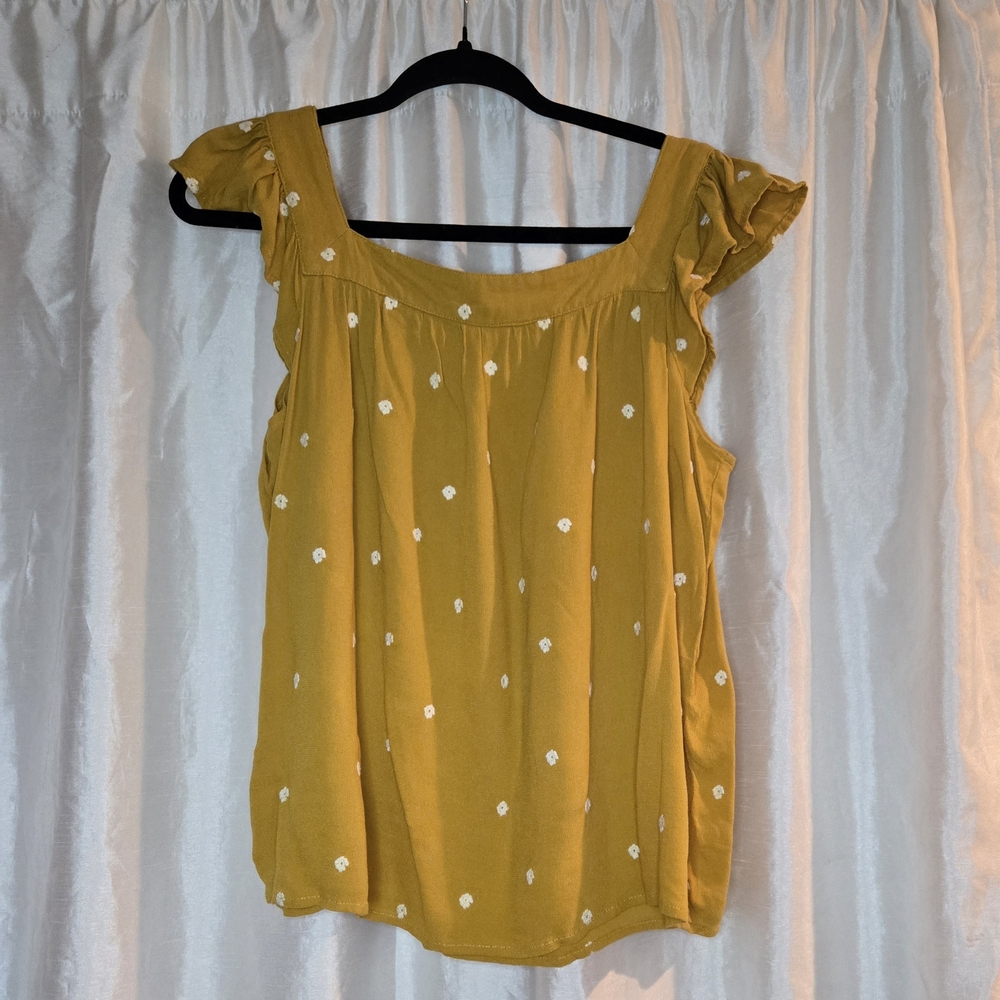 Universal Thread Mustard Blouse with White Floral Accents